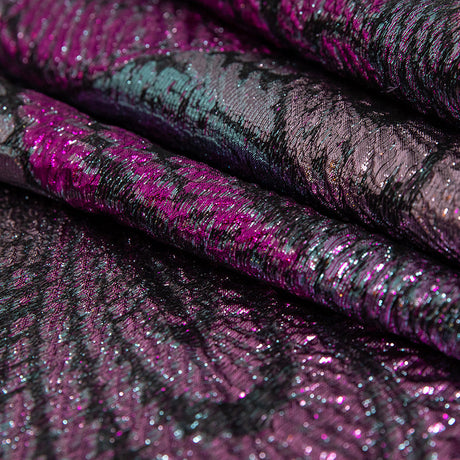 Metallic Magenta, Rose Gold and Aqua Peacock Feather Luxury Brocade