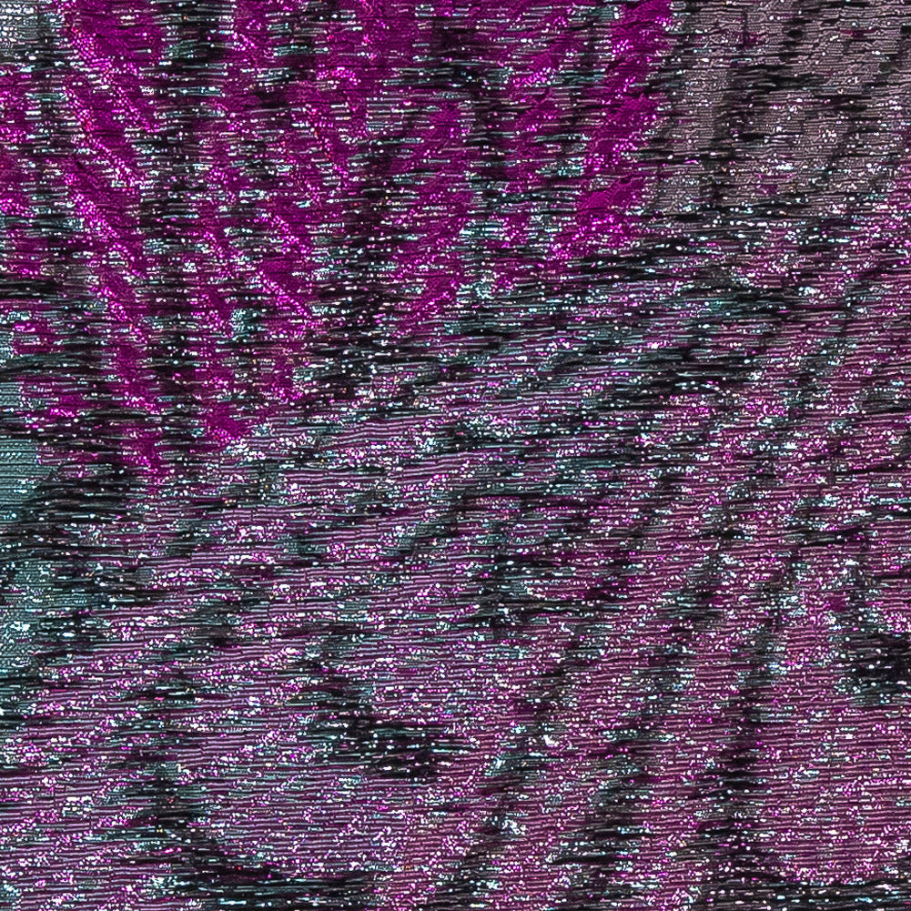 Metallic Magenta, Rose Gold and Aqua Peacock Feather Luxury Brocade