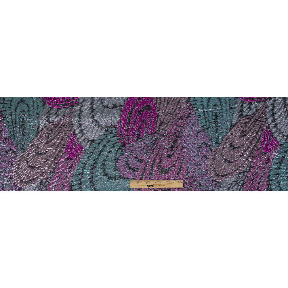 Metallic Magenta, Rose Gold and Aqua Peacock Feather Luxury Brocade