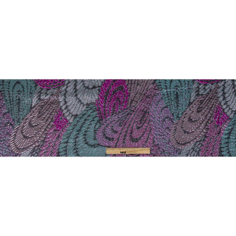 Metallic Magenta, Rose Gold and Aqua Peacock Feather Luxury Brocade