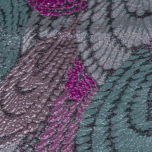 Metallic Magenta, Rose Gold and Aqua Peacock Feather Luxury Brocade