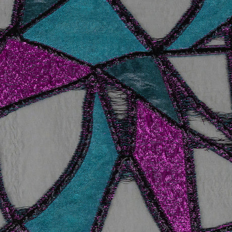 Metallic Teal and Sparkling Fuchsia Geometric Burnout Luxury Brocade