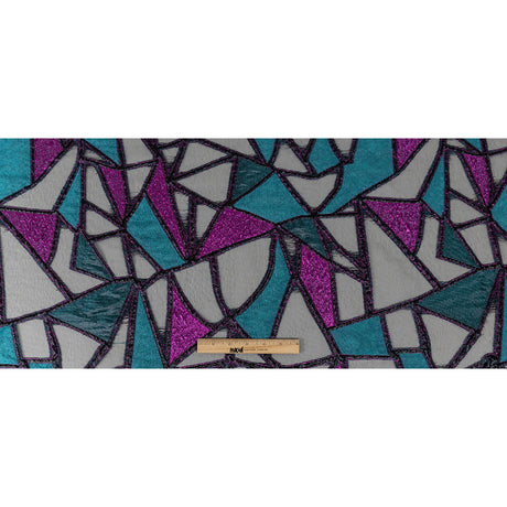 Metallic Teal and Sparkling Fuchsia Geometric Burnout Luxury Brocade