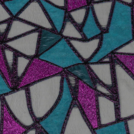 Metallic Teal and Sparkling Fuchsia Geometric Burnout Luxury Brocade