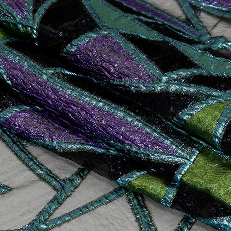 Metallic Glass-Sea, Green and Scottish Thistle Geometric Burnout Luxury Brocade