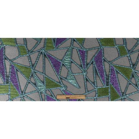 Metallic Glass-Sea, Green and Scottish Thistle Geometric Burnout Luxury Brocade