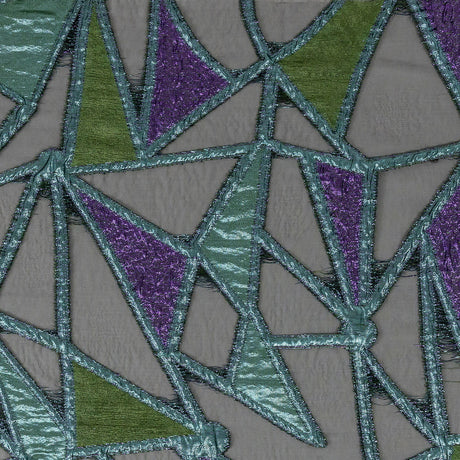 Metallic Glass-Sea, Green and Scottish Thistle Geometric Burnout Luxury Brocade