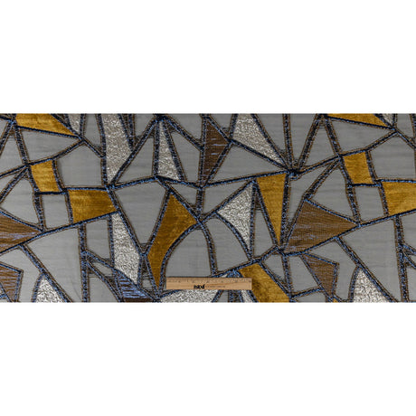 Metallic Gold, Neon Navy and Ice Flow Geometric Burnout Luxury Brocade