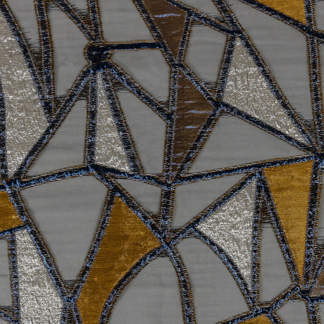 Metallic Gold, Neon Navy and Ice Flow Geometric Burnout Luxury Brocade