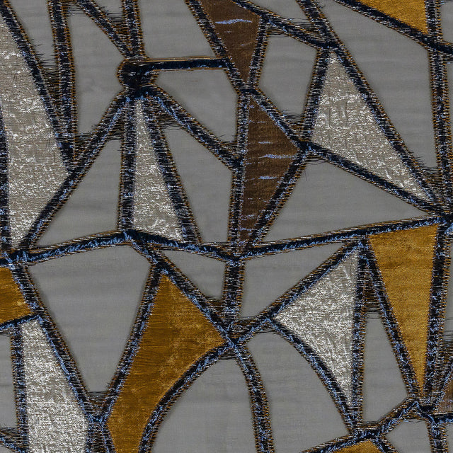 Metallic Gold, Neon Navy and Ice Flow Geometric Burnout Luxury Brocade