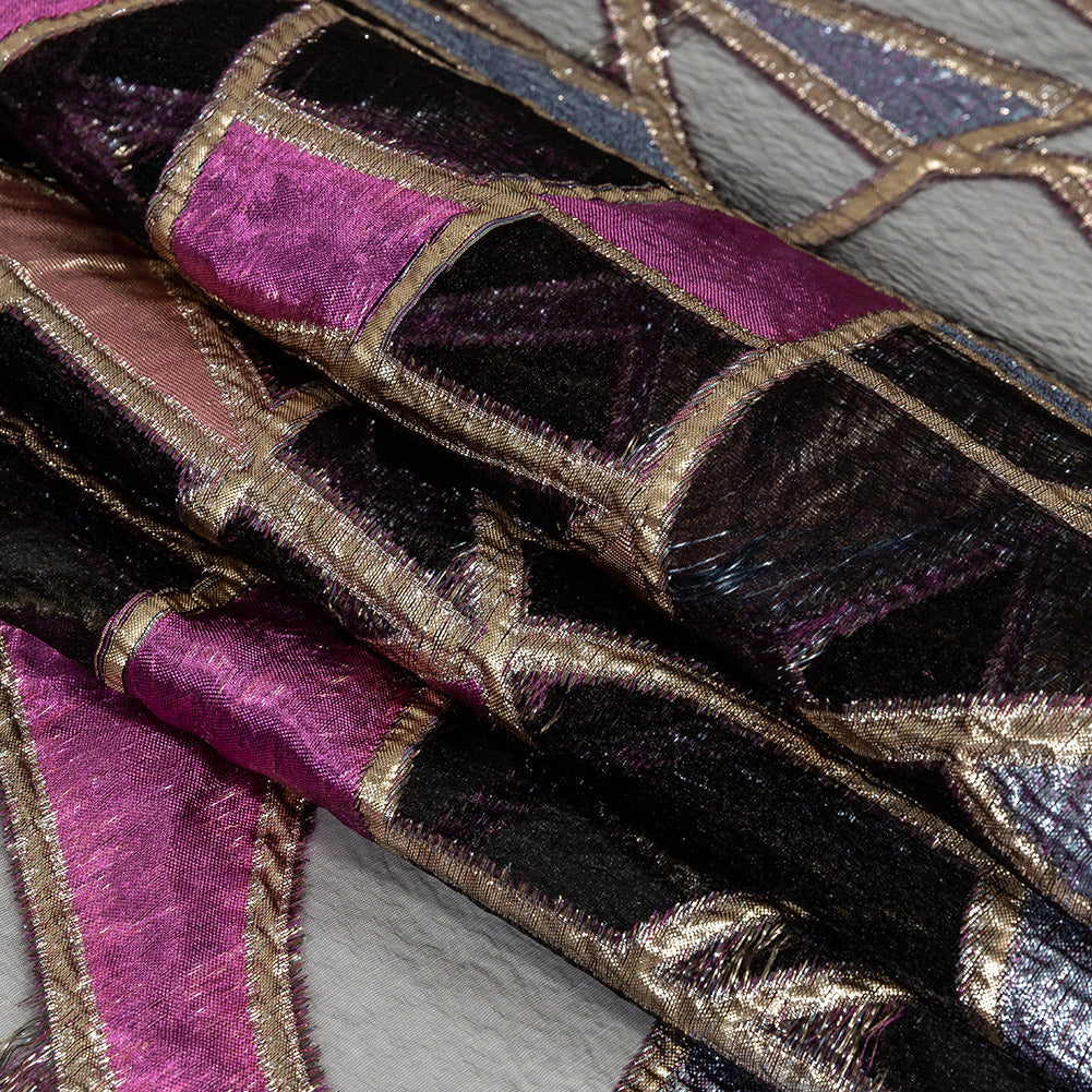 Metallic Glitteratti, Orchid Pink and Lavender Shimmer Geometric Burnout Luxury Brocade
