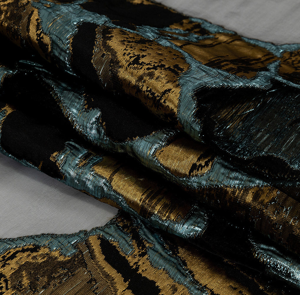 Metallic Gold and Glass-Sea Abstract Burnout Luxury Brocade