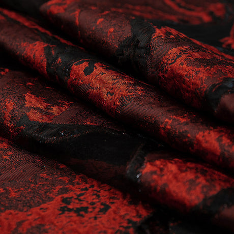 Metallic Black and Red Abstract Burnout Luxury Brocade
