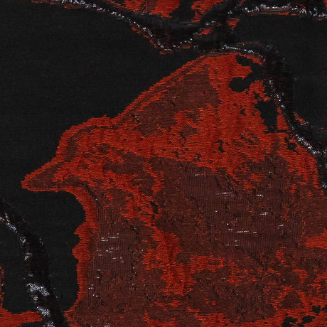 Metallic Black and Red Abstract Burnout Luxury Brocade