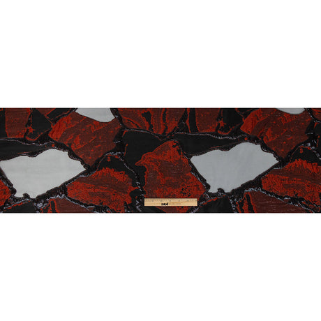 Metallic Black and Red Abstract Burnout Luxury Brocade