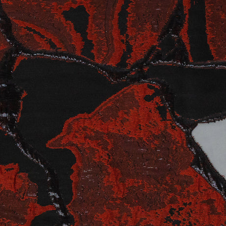 Metallic Black and Red Abstract Burnout Luxury Brocade