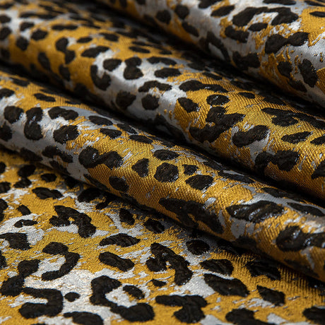 Metallic Black, Gold and Silver Leopard Patterned Luxury Brocade