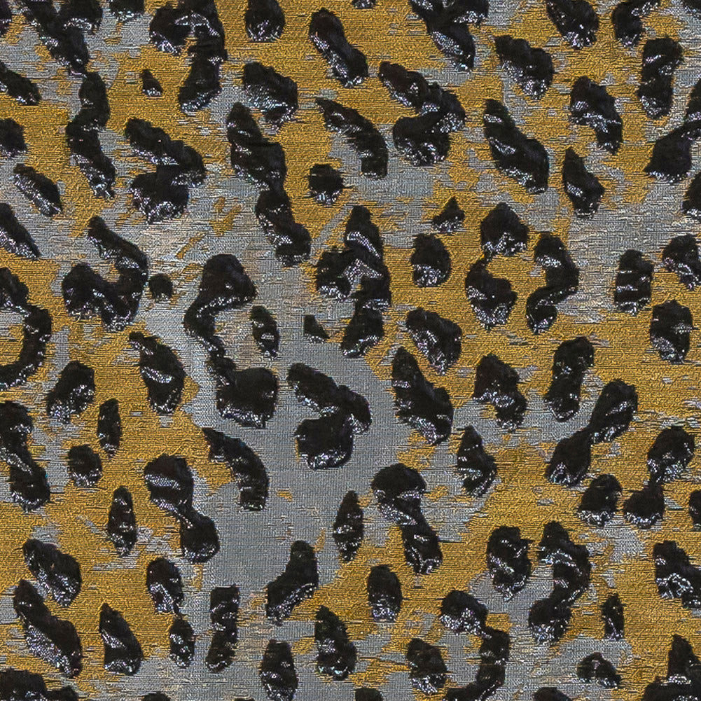 Metallic Black, Gold and Silver Leopard Patterned Luxury Brocade