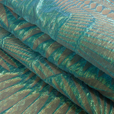 Metallic Iridescent Turquoise, Yellow and Pink Abstract Luxury Brocade