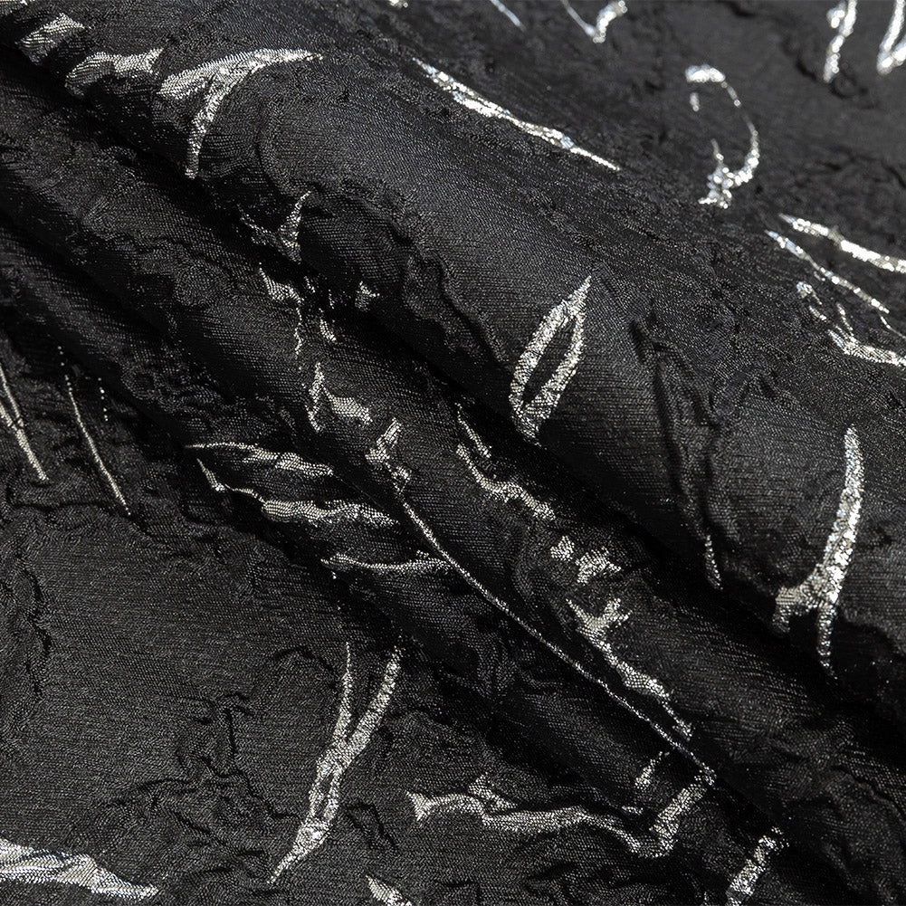 Metallic Silver and Black Floral Silhouettes Luxury Brocade
