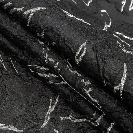 Metallic Silver and Black Floral Silhouettes Luxury Brocade