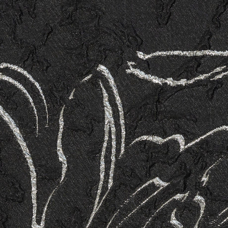 Metallic Silver and Black Floral Silhouettes Luxury Brocade