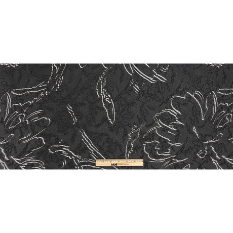 Metallic Silver and Black Floral Silhouettes Luxury Brocade