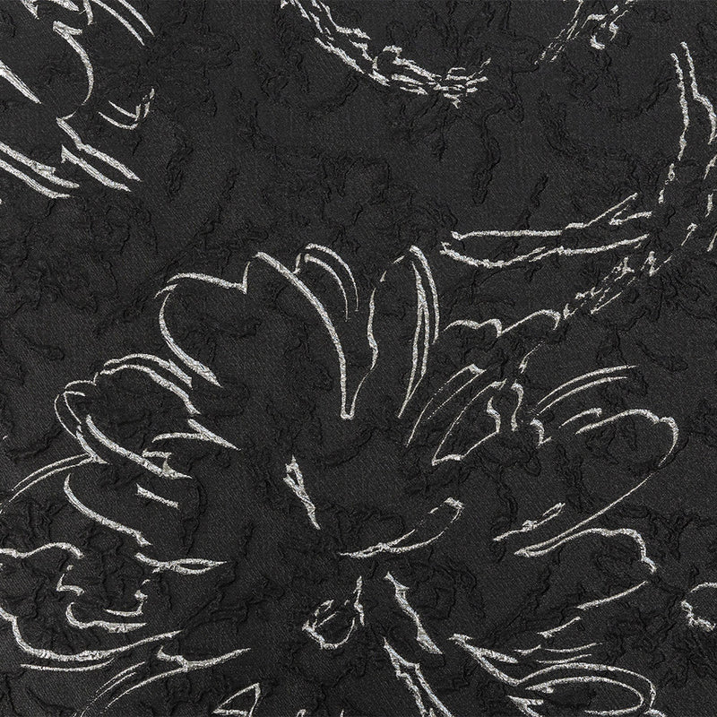 Metallic Silver and Black Floral Silhouettes Luxury Brocade