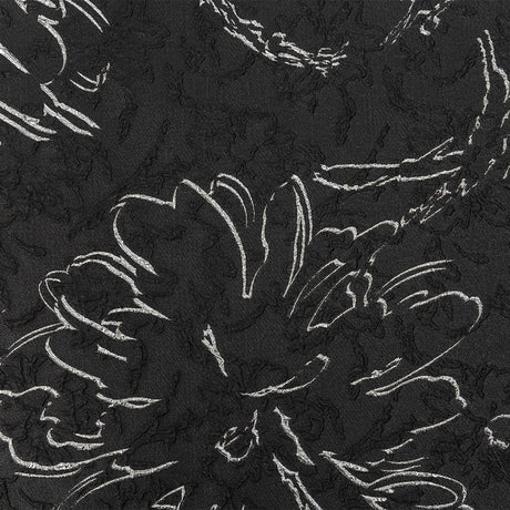 Metallic Silver and Black Floral Silhouettes Luxury Brocade