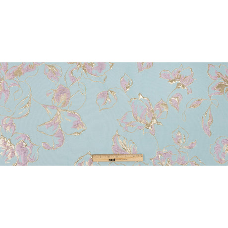 Metallic Gold, Aqua and Orchid Pink Floral Luxury Brocade
