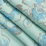 Metallic Gunmetal, Seafoam and Sky Blue Floral Luxury Brocade