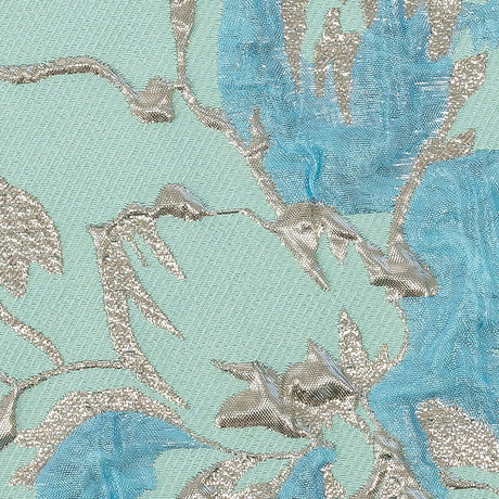 Metallic Gunmetal, Seafoam and Sky Blue Floral Luxury Brocade