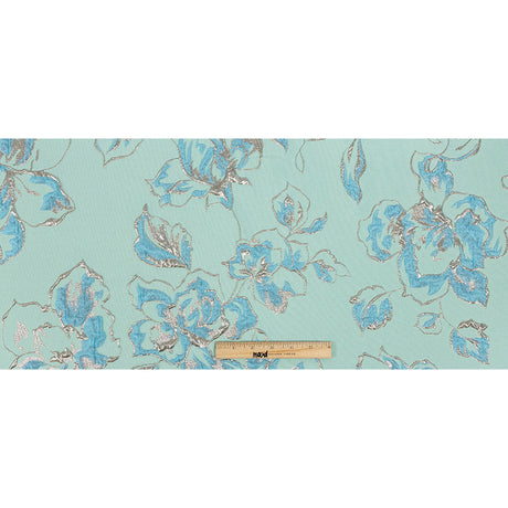 Metallic Gunmetal, Seafoam and Sky Blue Floral Luxury Brocade
