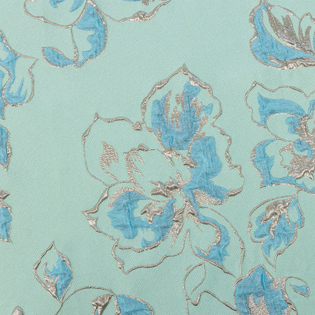 Metallic Gunmetal, Seafoam and Sky Blue Floral Luxury Brocade