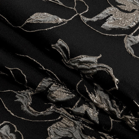 Metallic Silver, Black and Gray Floral Luxury Brocade
