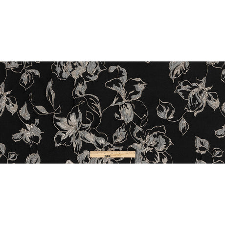 Metallic Silver, Black and Gray Floral Luxury Brocade