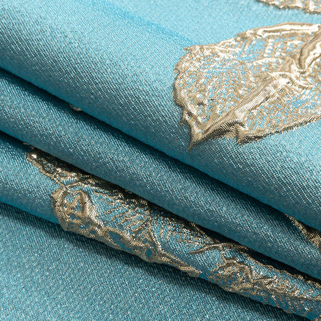 Metallic Gold and Sky Blue Floral Luxury Brocade