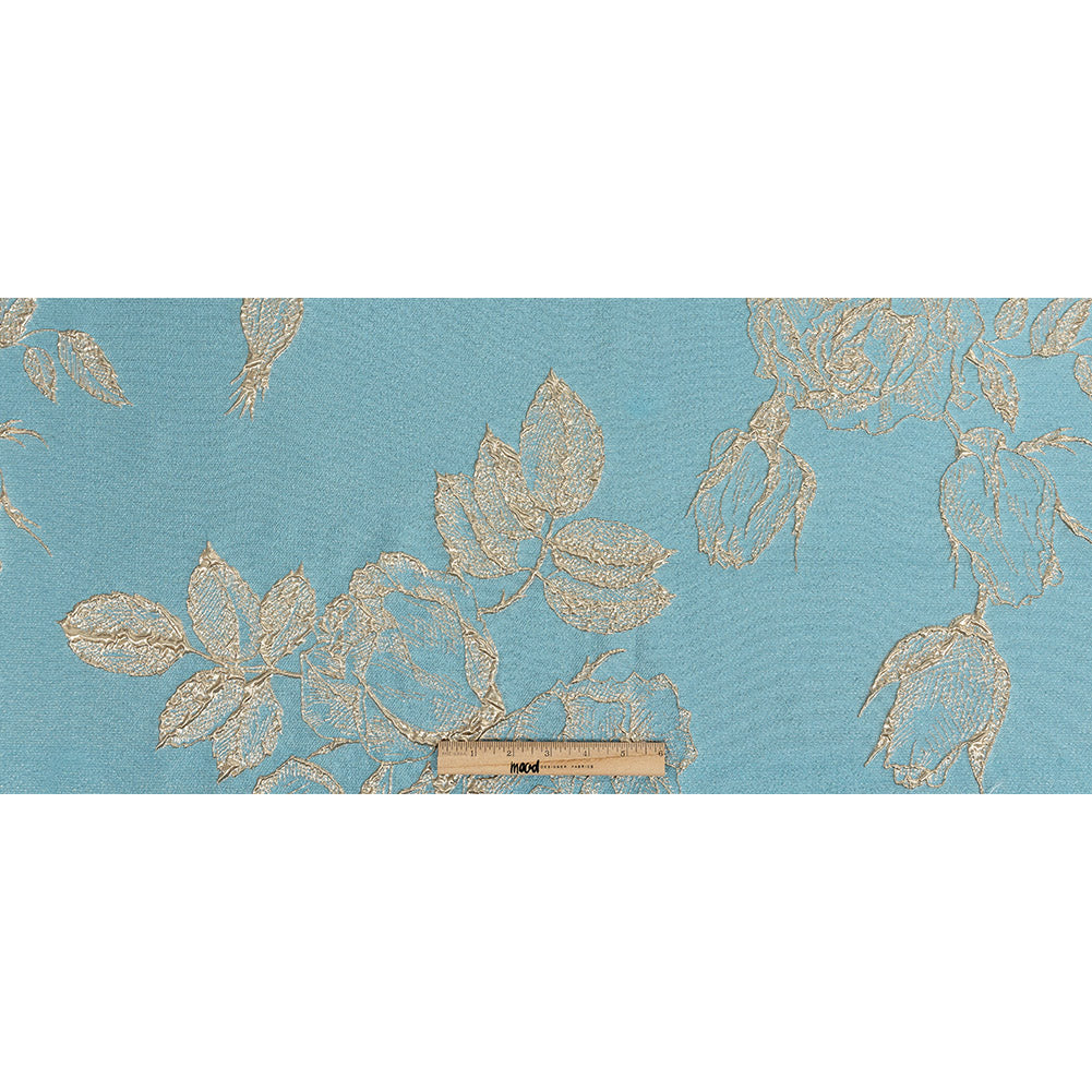 Metallic Gold and Sky Blue Floral Luxury Brocade
