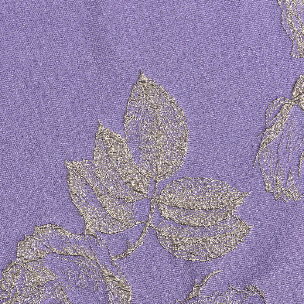 Metallic Gunmetal and Lavender Floral Luxury Brocade