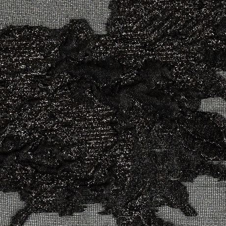 Metallic Black Floral Outlines Luxury Burnout Brocade