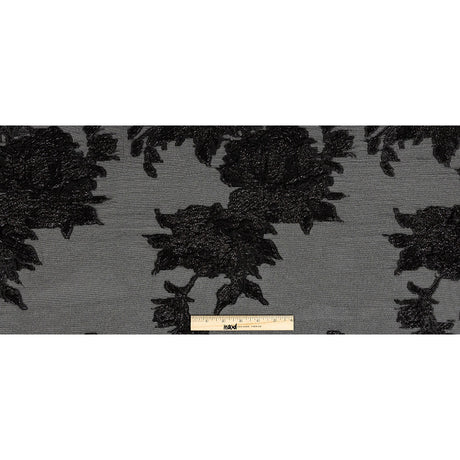 Metallic Black Floral Outlines Luxury Burnout Brocade