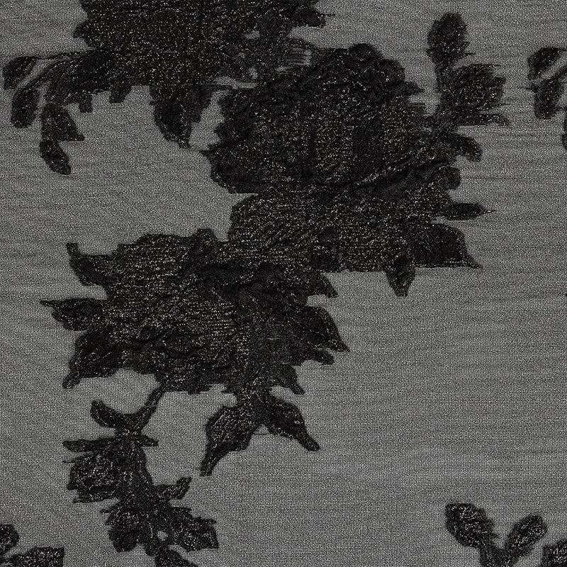 Metallic Black Floral Outlines Luxury Burnout Brocade