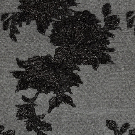 Metallic Black Floral Outlines Luxury Burnout Brocade