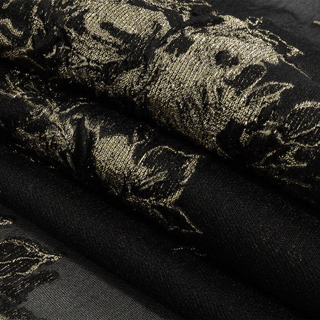 Metallic Gold and Black Floral Outlines Luxury Burnout Brocade