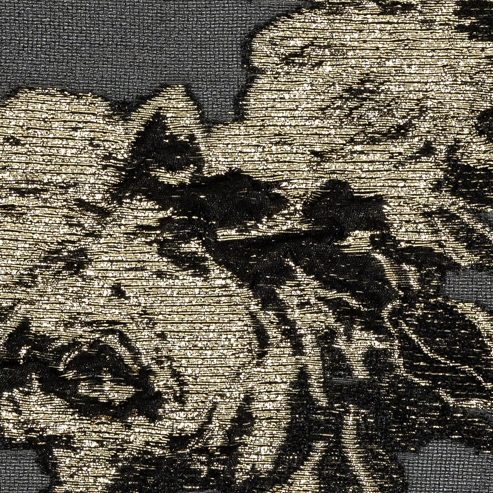 Metallic Gold and Black Floral Outlines Luxury Burnout Brocade