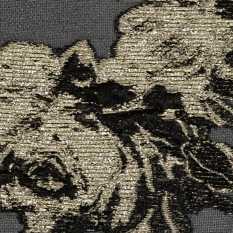 Metallic Gold and Black Floral Outlines Luxury Burnout Brocade