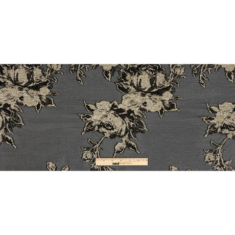 Metallic Gold and Black Floral Outlines Luxury Burnout Brocade