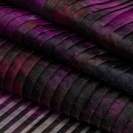 Accordion Pleated Organdy - Vivid Viola and Black Abstract