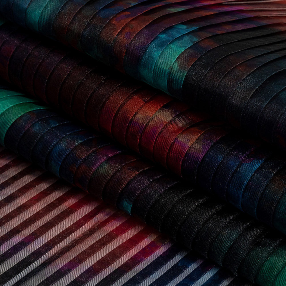 Accordion Pleated Organdy - Red, Green and Blue Abstract