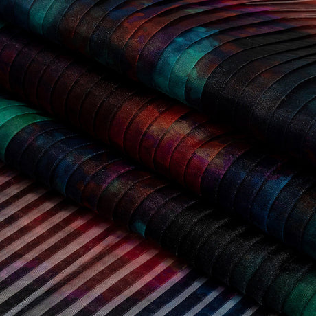 Accordion Pleated Organdy - Red, Green and Blue Abstract